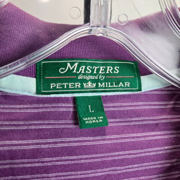 Masters Peter Millar Short Sleeve Polo Shirt Performance Cotton Purple Yellow L - Picture 3 of 7